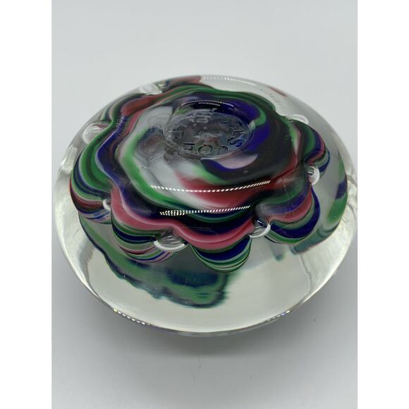 Vtg Joe Rice St Claire Hand Blown Art Glass Multi Color Ribbon Claw Paper Weight - Picture 4 of 12